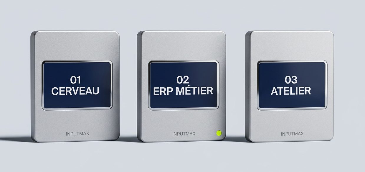 Trois cartouches InputMax : Cerveau, ERP métier, Atelier